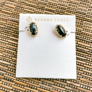 Ellie Gold Black Opaque Glass Stud Earrings